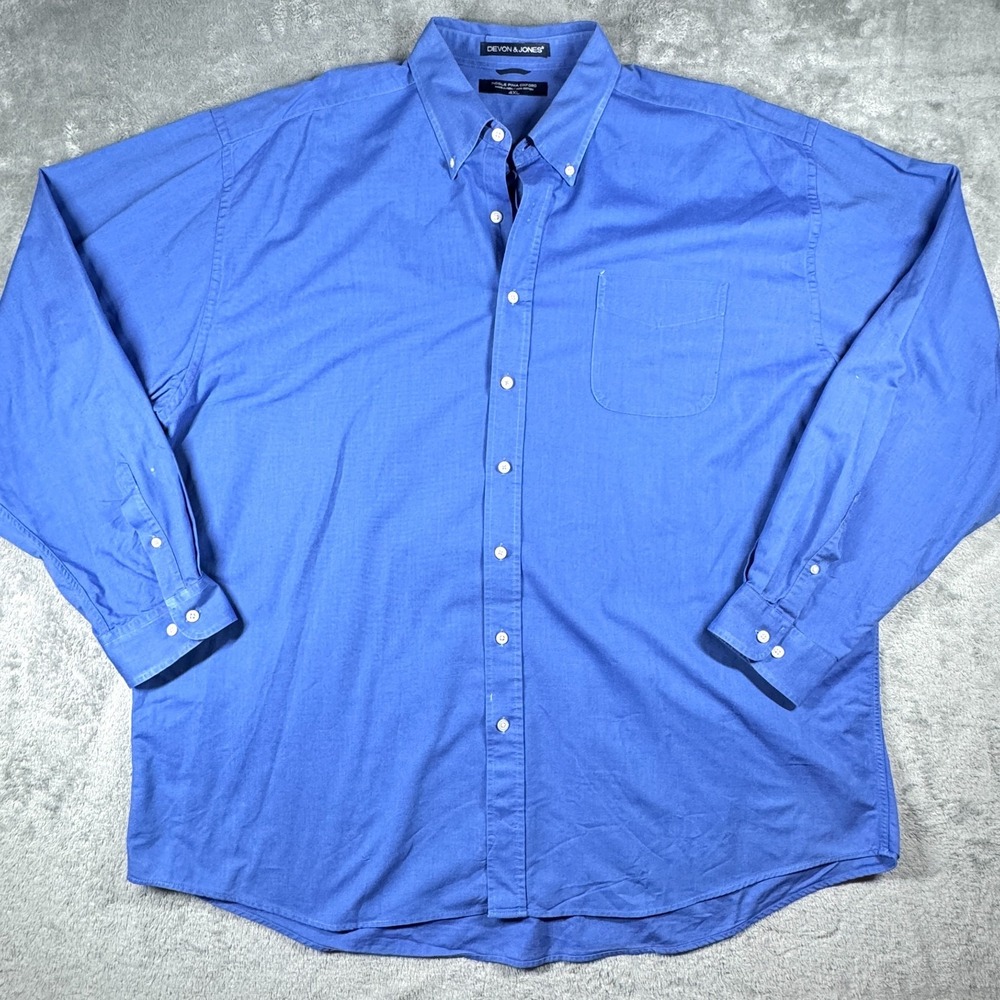 Long Sleeve Button-Up Dress Shirt Mens 4XL Blue Noble Pima Oxford Devon & Jones